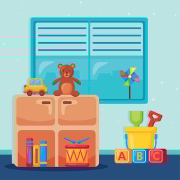 kidergarten shelving and toys vector