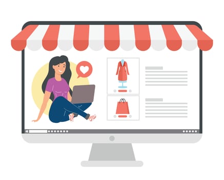 woman in desktop ecommerce vector