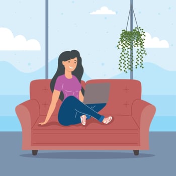 woman using laptop in sofa vector