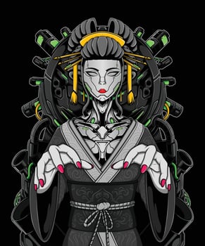 Geisha Girl Robot Vector Illustration