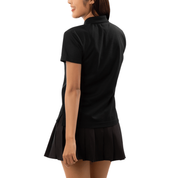 Young woman in black polo shirt mockup cutout, Png file