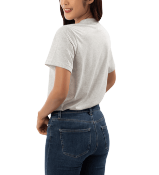 Young woman in grey T shirt mockup cutout, Png file