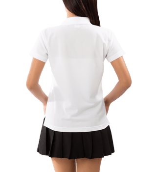 Young woman in white polo shirt mockup cutout, Png file