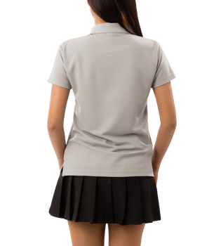Young woman in grey polo shirt mockup cutout, Png file