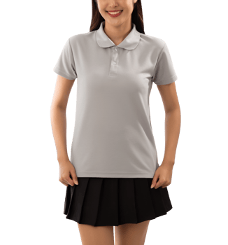 Young woman in grey polo shirt mockup cutout, Png file