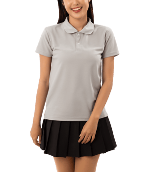 Young woman in grey polo shirt mockup cutout, Png file