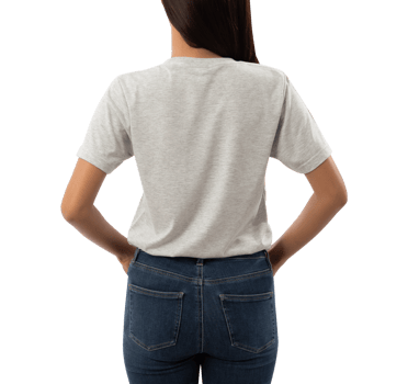 Young woman in grey T shirt mockup cutout, Png file
