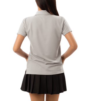 Young woman in grey polo shirt mockup cutout, Png file