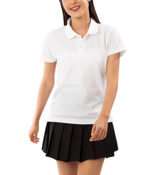 Young woman in white polo shirt mockup cutout, Png file