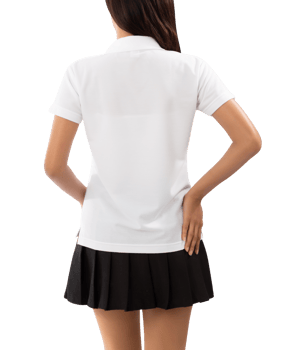 Young woman in white polo shirt mockup cutout, Png file
