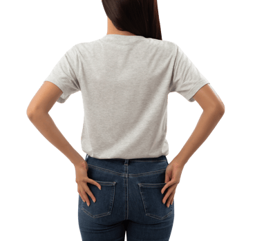 Young woman in grey T shirt mockup cutout, Png file