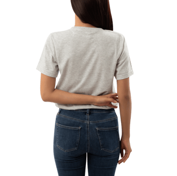 Young woman in grey T shirt mockup cutout, Png file