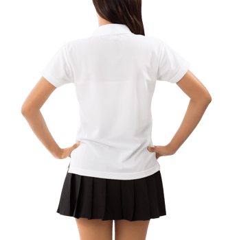 Young woman in white polo shirt mockup cutout, Png file