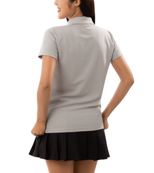 Young woman in grey polo shirt mockup cutout, Png file