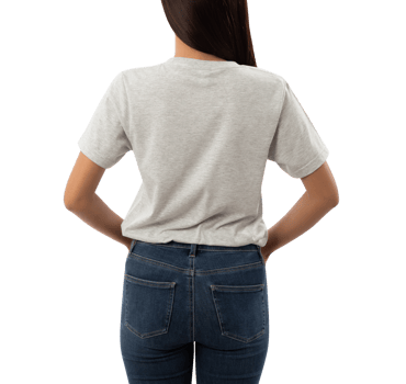Young woman in grey T shirt mockup cutout, Png file