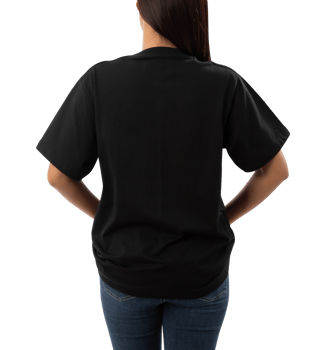 Young woman in black oversize T shirt mockup cutout, Png file