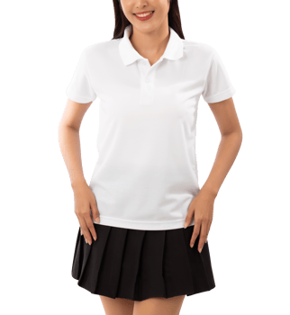 Young woman in white polo shirt mockup cutout, Png file
