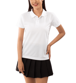 Young woman in white polo shirt mockup cutout, Png file