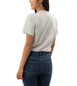 Young woman in grey T shirt mockup cutout, Png file