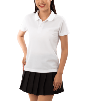 Young woman in white polo shirt mockup cutout, Png file