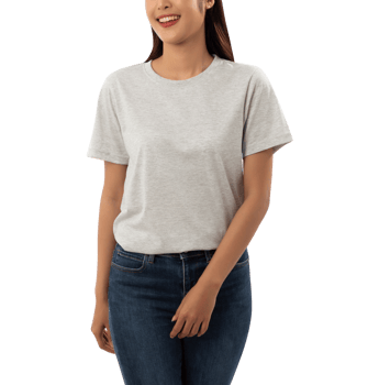 Young woman in grey T shirt mockup cutout, Png file