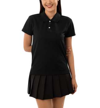 Young woman in black polo shirt mockup cutout, Png file