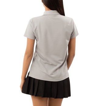 Young woman in grey polo shirt mockup cutout, Png file