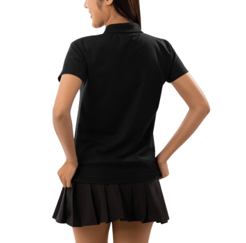 Young woman in black polo shirt mockup cutout, Png file
