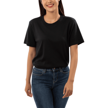 Young woman in black T shirt mockup cutout, Png file
