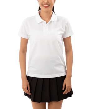 Young woman in white polo shirt mockup cutout, Png file