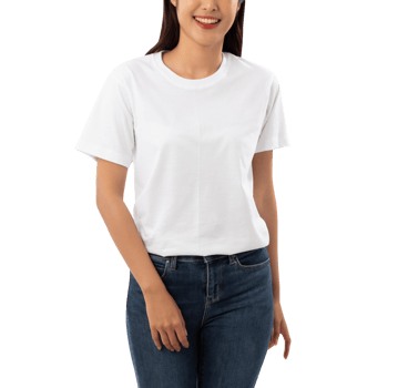 Young woman in white T shirt mockup cutout, Png file