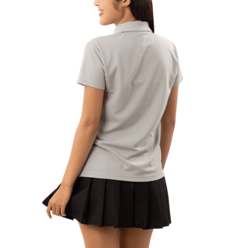 Young woman in grey polo shirt mockup cutout, Png file