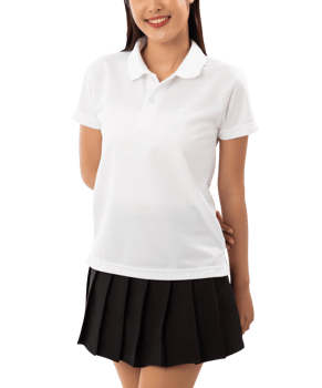 Young woman in white polo shirt mockup cutout, Png file