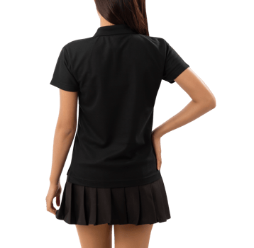 Young woman in black polo shirt mockup cutout, Png file