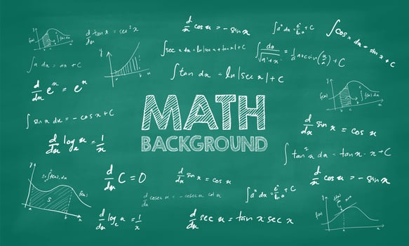 green chalkboard inscribed with scientific formulas and calculations in physics and mathematics. vector