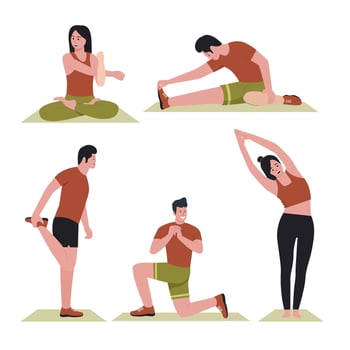 Illustration design of Young people in stretching poses vector