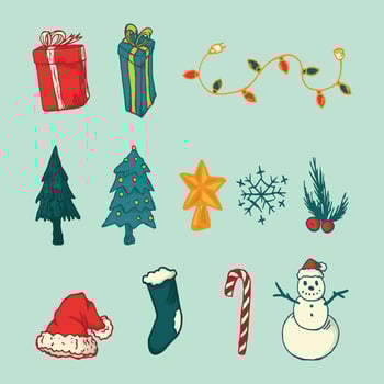 Hand drawn christmas day elements on light blue background vector