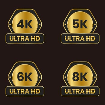 video size resolution icon label 4k,5k,6k,8k ultra hd button set vector