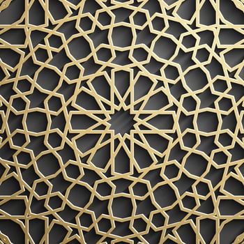 Gold islamic pattern on black background. Islamic ornament vector, persian motiff. vector