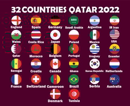 32 Countries Flag Emblem With Names Symbol Design football Final Vector Countries Football Teams Illustration