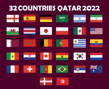 32 Countries Emblem Flag Symbol Design football Final Vector Countries Football Teams Illustration