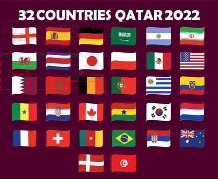 32 Countries Flag Ribbon Symbol Design football Final Vector Countries Football Teams Illustration