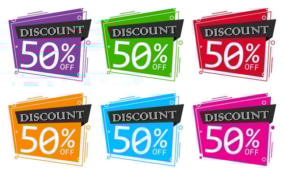 Sale banner discount 50 percent off flat style Sale ribbon. Eps10 Vector