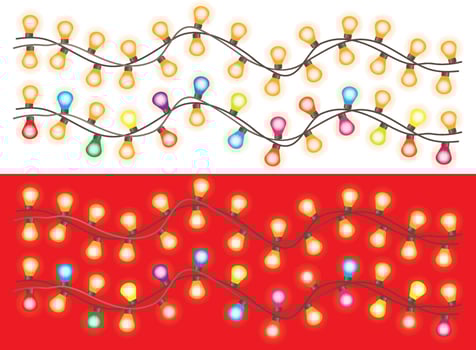 Set of festive multicolored garlands. Decoration for the holiday.Vector flat illustration.Isolated on a white background.Christmas garlands.Glowing bulbs. vector