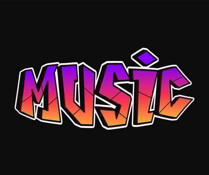 Music word trippy psychedelic graffiti style letters.Vector hand drawn doodle cartoon logo illustration.Funny cool trippy letters, fashion, graffiti style print for t-shirt, poster concept vector