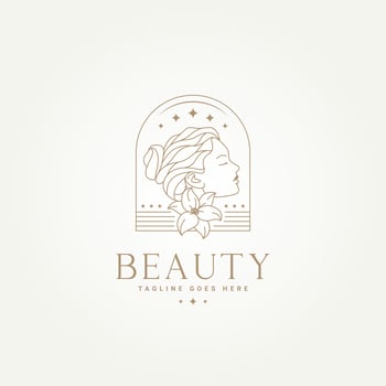 minimalist beauty woman badge line art icon label logo template vector illustration design. simple modern beauty lady with flower for beauty salon, health industry, and makeup logo concept