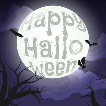 Happy halloween card with full moon, bats, trees vector