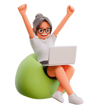 3d render cute business woman hold laptop png