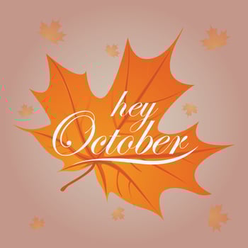 Hey October on Autumn leaf premium vector illustration