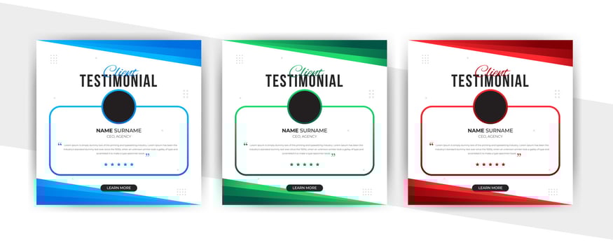 Unique and modern client testimonial social media post design. Customer service feedback review social media banner with color variation template. vector